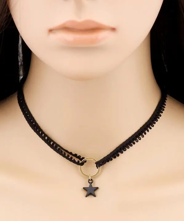 Black Cloth Lacetattoo Choker Necklace Circle With Stars Gothic Leather Necklace Jewelry Accessories Psxl049 1