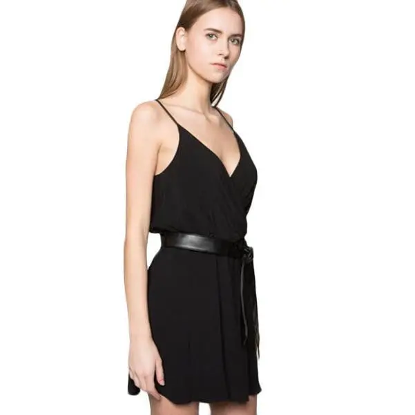 Black Dress Women Sundresses Camisole Chiffon Dress V Collar Beach Dress Robe Feida 2
