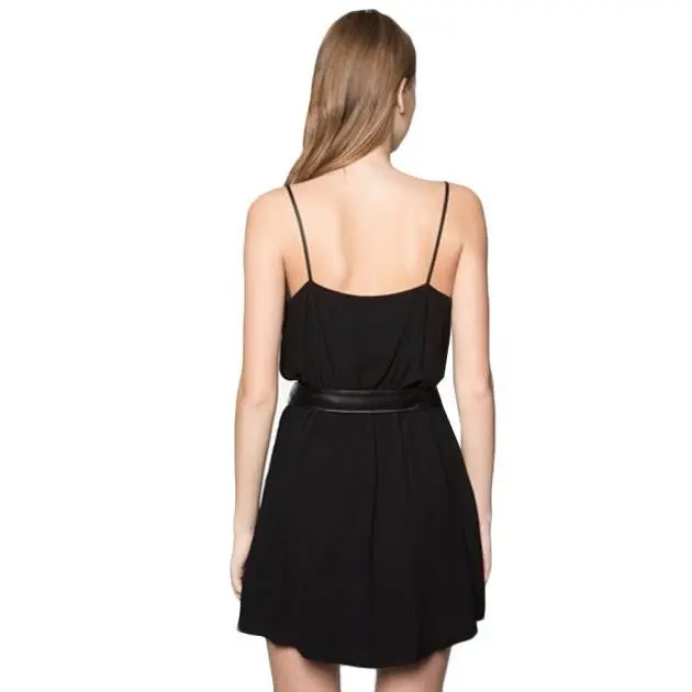 Black Dress Women Sundresses Camisole Chiffon Dress V Collar Beach Dress Robe Feida 3