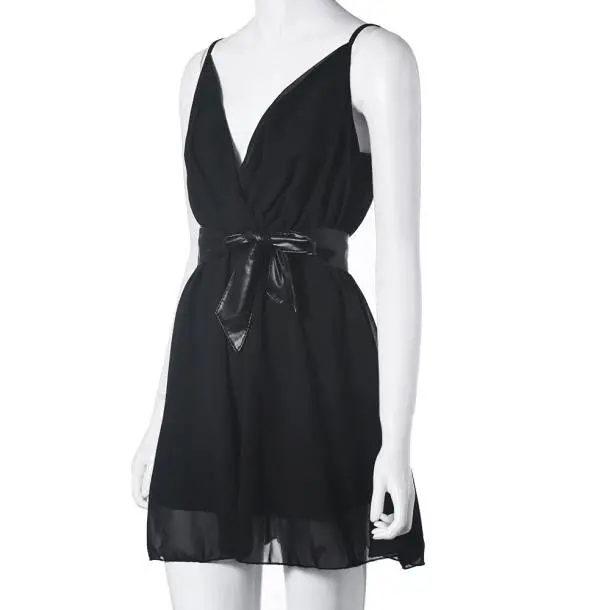 Black Dress Women Sundresses Camisole Chiffon Dress V Collar Beach Dress Robe Feida 4
