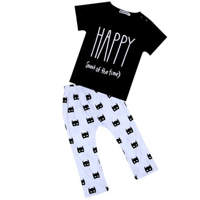 Black Happy Toddler Born Baby Boy Clothes S Short Sleeve T-Shirt Bat Pant Casual Baby Boy Girl Outfits 0~24Months 1