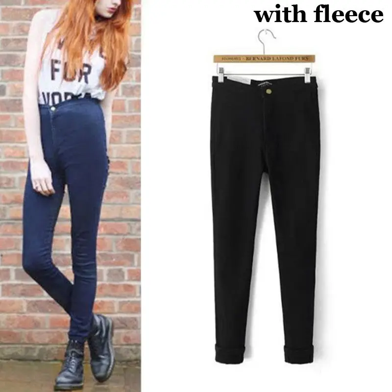 Black Jeans Woman With Fleece High Waist Jeans Skinny Pants Stretch Thick Warm Pencil Jeans Denim Trousers 1