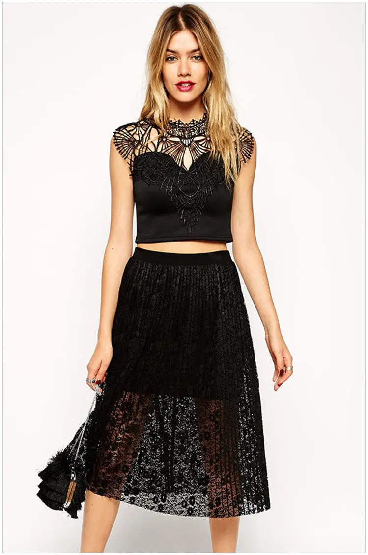 Black Lace Two Piece Dress Set Knee Length A Line Elegant Lace Dresses Elegant Black Dresses With Lace 1