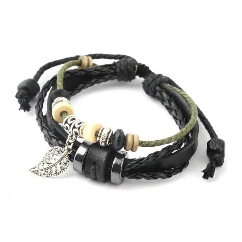 Black Leather Adjustable Faith Bracelet Handmade Jewelry Cuff 1