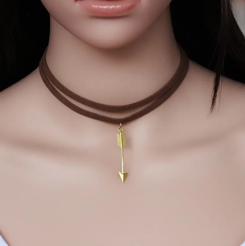 Black Leather Choker Necklace Gold Plated Geometry Hexgon Necklace Pendant Girls Psxl004 1