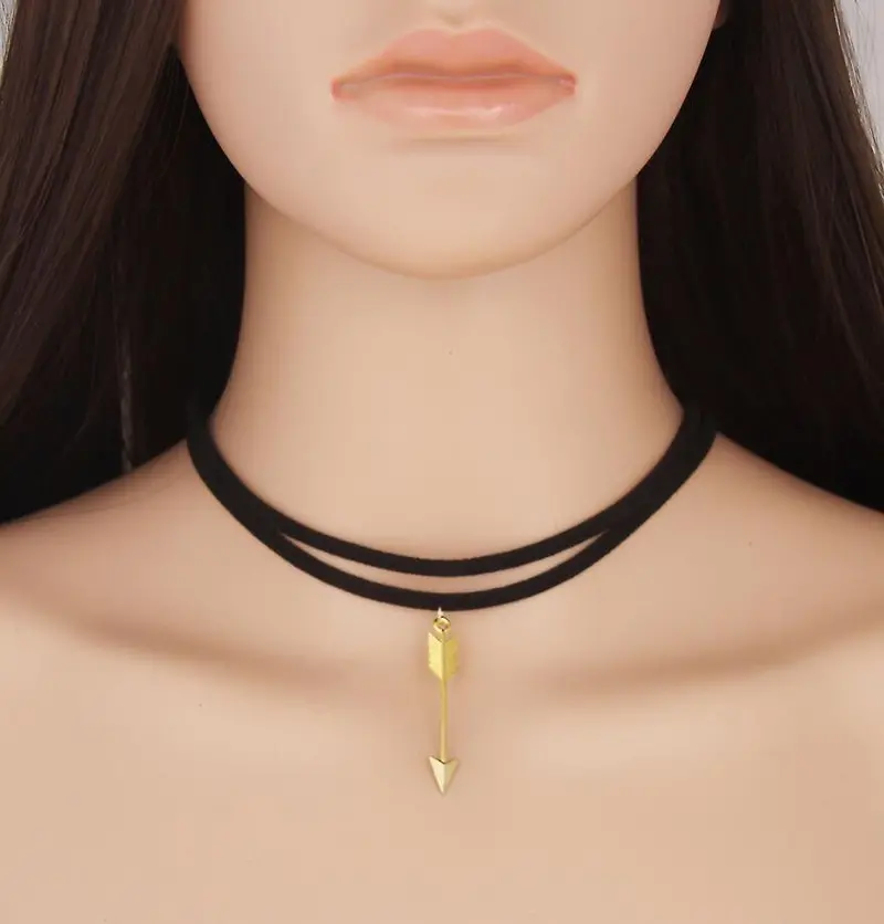 Black Leather Choker Necklace Gold Plated Geometry Hexgon Necklace Pendant Girls Psxl004 2