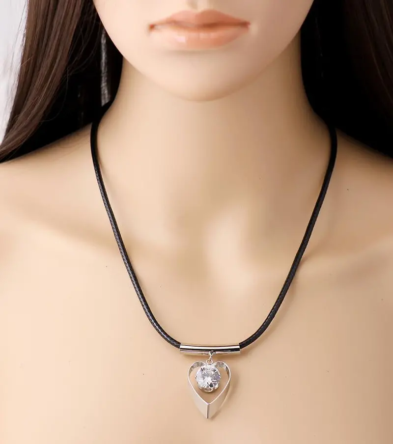 Black Leather Crystal Heart Shape Pendant Leather Necklace Party Gifts Psxl054 1