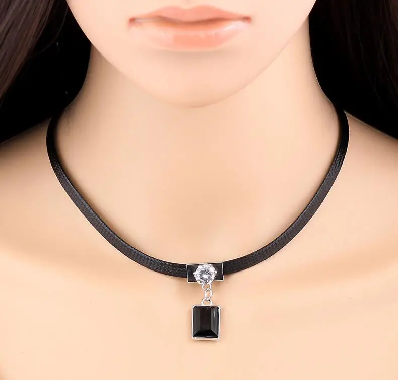 Black Leather Diy With Black Geometric Stone Necklaces Birthday Gifts Psxl063 1