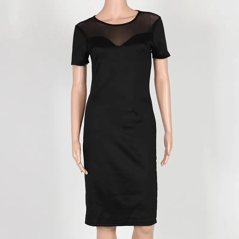 Black Mesh Patchwork Party Dresses Sexy Club Dress Pencil Bodycon Back Zipper Dress Sheer Plus Size 3