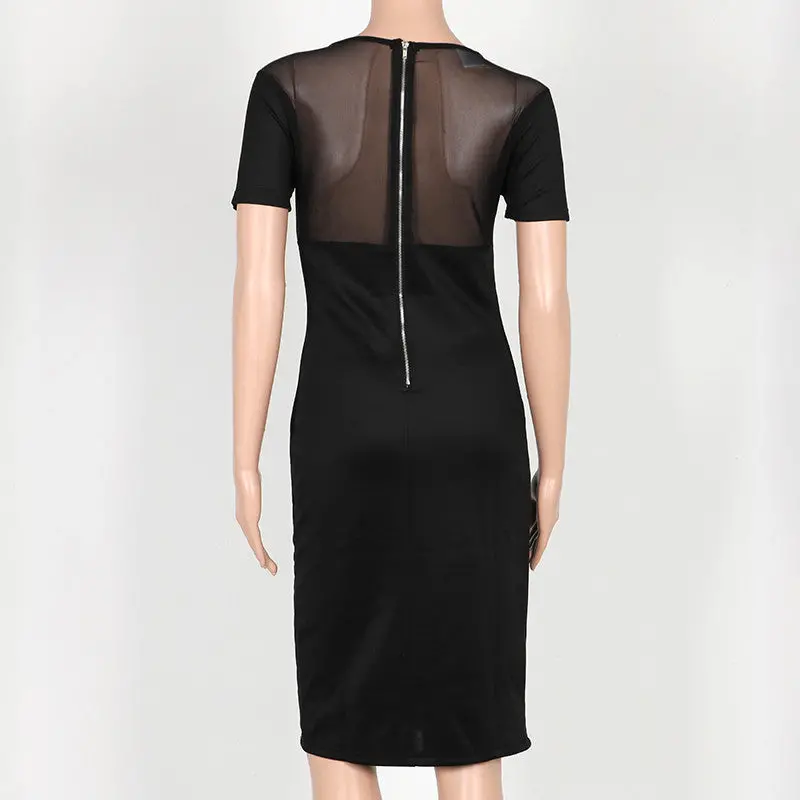 Black Mesh Patchwork Party Dresses Sexy Club Dress Pencil Bodycon Back Zipper Dress Sheer Plus Size 4
