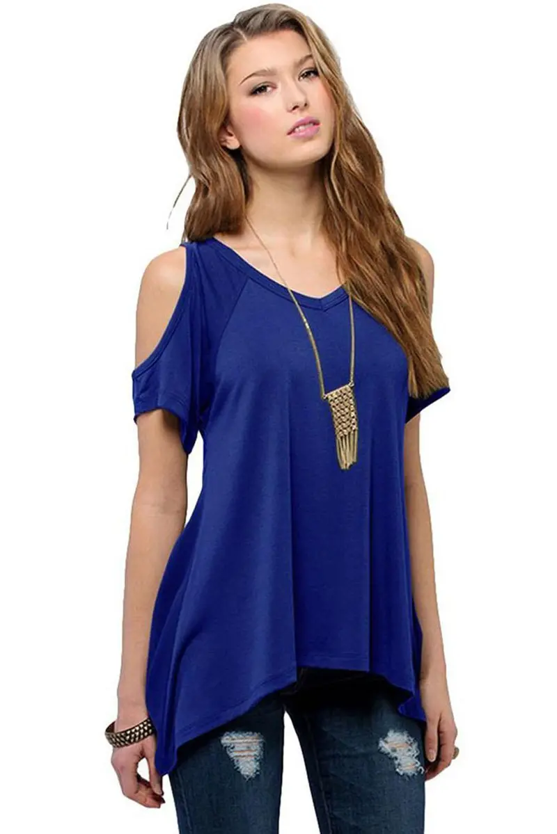 Black Off-Shoulder Plus Size Top – Loose Hollow-Out Casual Tee in Sizes S–XXL