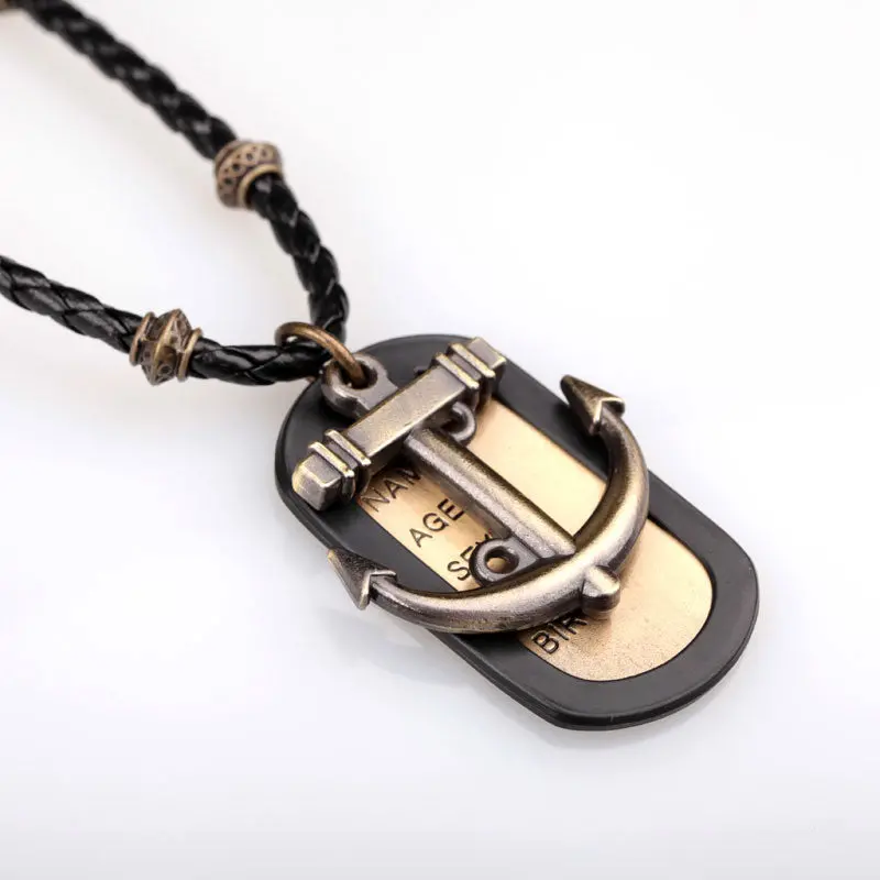 Black Pu Leather Pendant Necklace For Men 10 Pendant 5