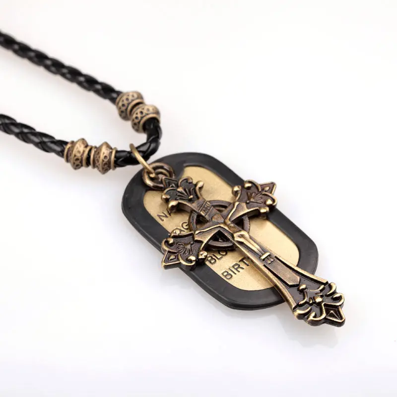 Black Pu Leather Pendant Necklace For Men 10 Pendant 7