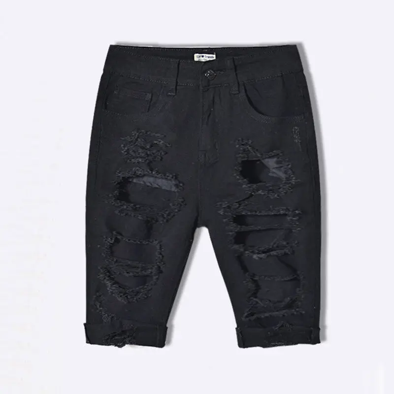 Black Ripped Hole Shorts Women Denim Short Jeans High Waist Shorts Sexy Hip Lift Denim Shorts Big Sized 1