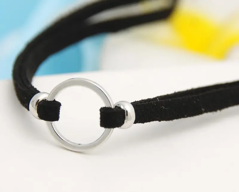 Black Rope Geometric Circle Jewelry Choker Neckace Wedding Gift Psxl007 2