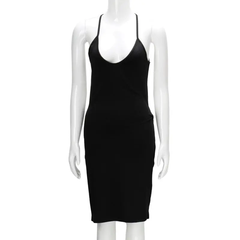 Black Sexy Backless Bandage Dress Club Party Dresses Robe Femme Deep V Neck Back Knot Bodycon Dress Back Open Club Dress 1