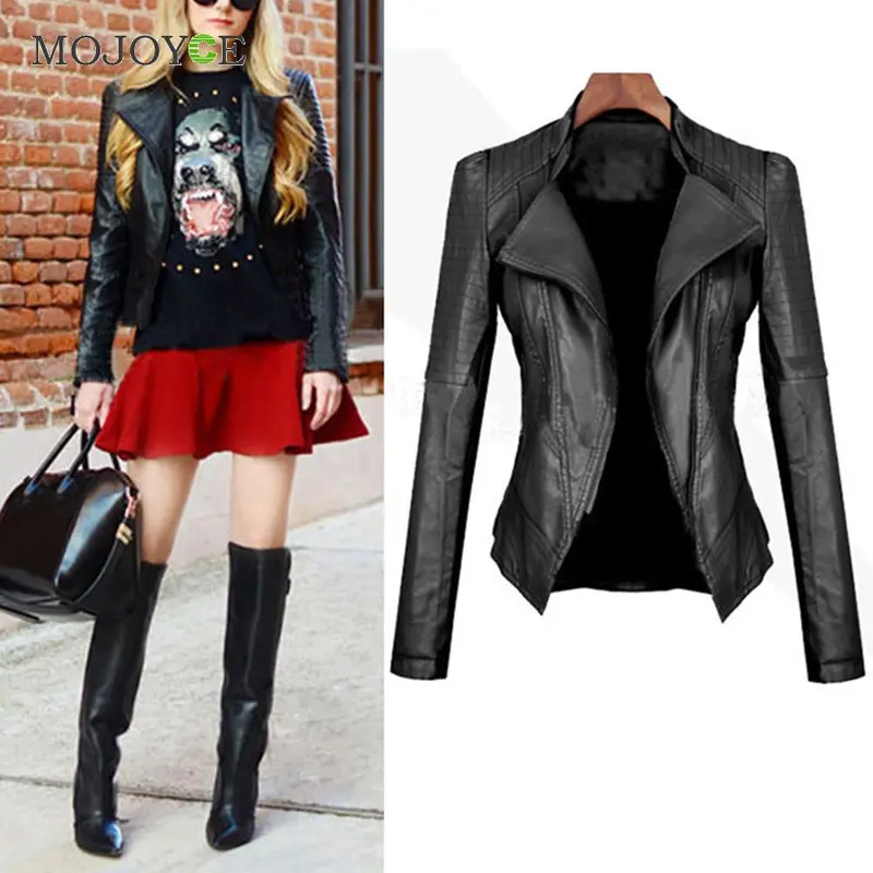 Black Slim Motorcycle Zipper Jacket Soft Pu Leather Short Biker Coat Outwear Biker Jacket Jaqueta Feminina Damen Jacket Women 2