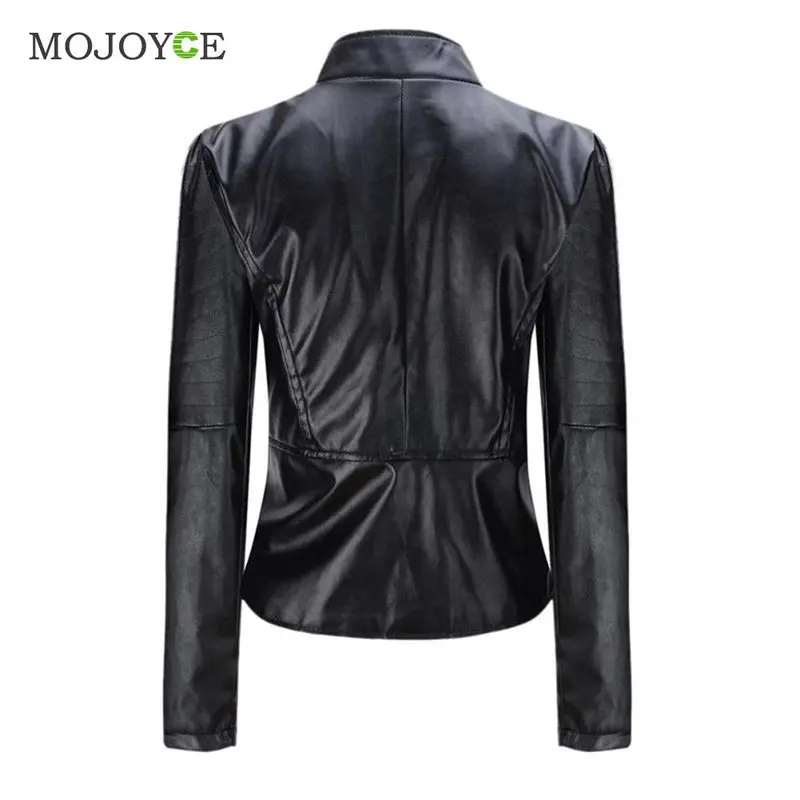 Black Slim Motorcycle Zipper Jacket Soft Pu Leather Short Biker Coat Outwear Biker Jacket Jaqueta Feminina Damen Jacket Women 4