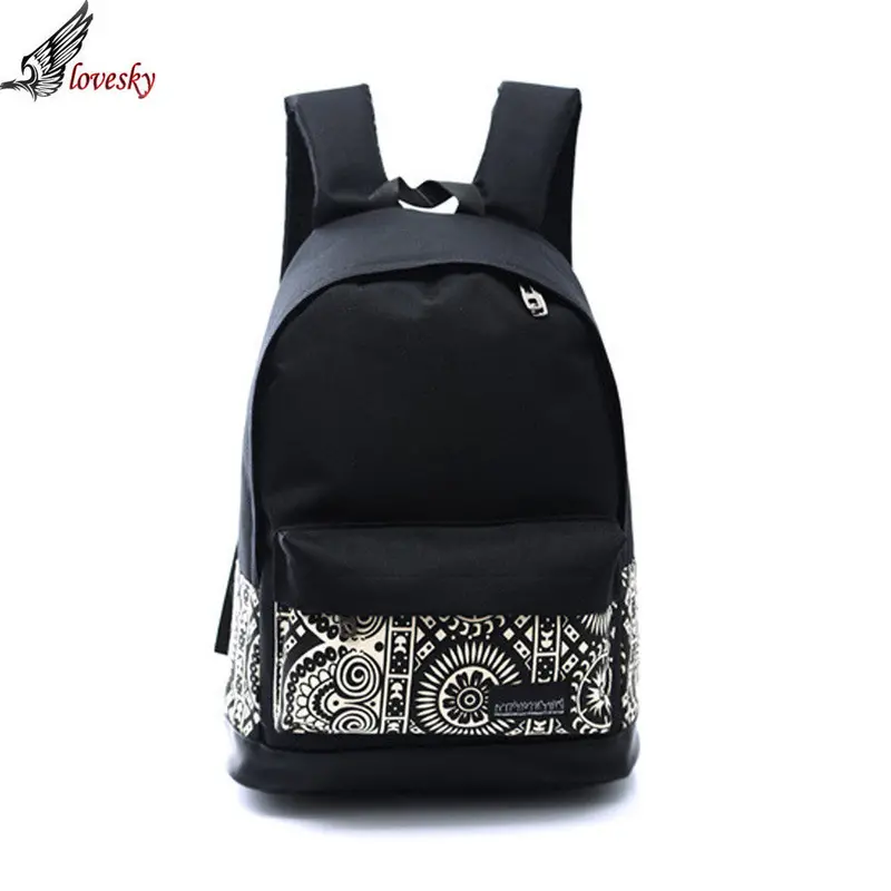 Black Style Students Travel Oversize Canvas Book Satchel Backpack Shoulder Bag School Rucksack Forward 1