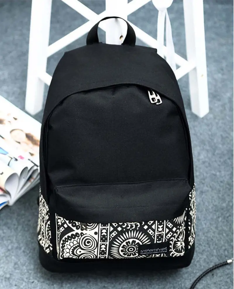Black Style Students Travel Oversize Canvas Book Satchel Backpack Shoulder Bag School Rucksack Forward 2