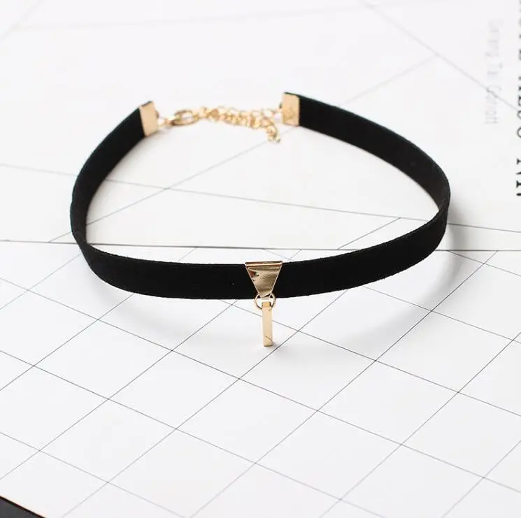 Black Velvet Suede Choker Bar Pendant Necklace Wedding Gift Psxl067 1