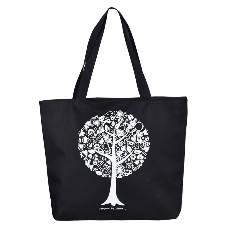 Black Vintage Women Canvas Bags Women's Shoulder Bags Tower Print Shopping Shoulder Bag Women Handbag Tote 1
