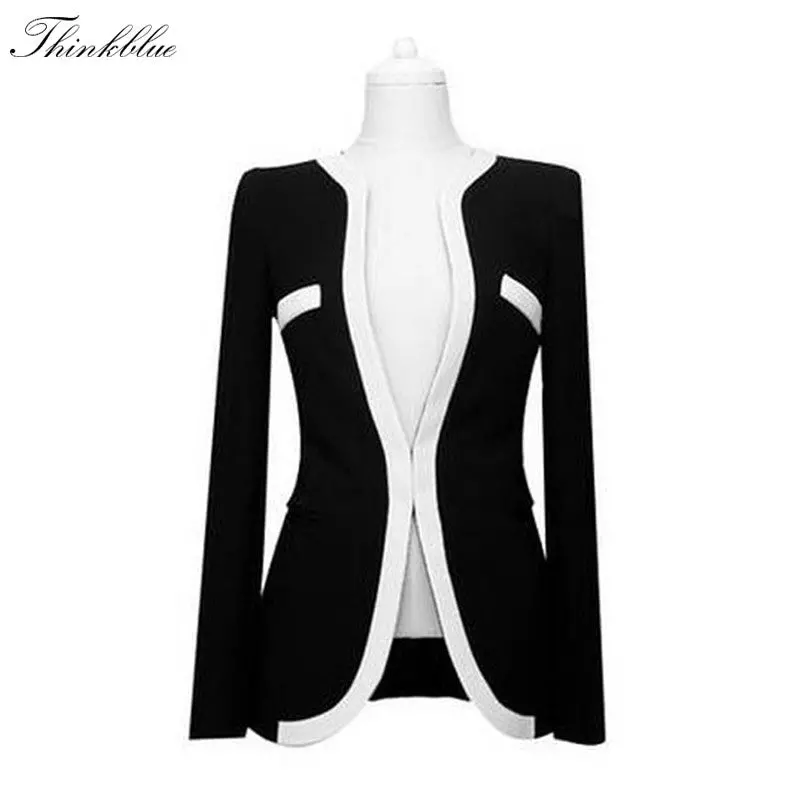 Black White Casual Women Blazer Slim Fit Ol Elegant Blaser One Button Plus Size Women Blazers And Jackets 4