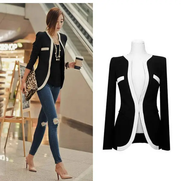 Black White Casual Women Blazer Slim Fit Ol Elegant Blaser One Button Plus Size Women Blazers And Jackets 6