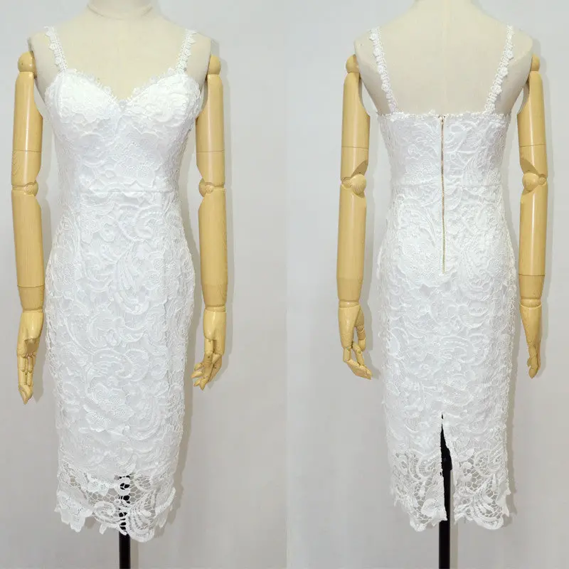 Black White Lace Dress Strap Crochet Party Dresses For Women Hollow Out Sexy Bodycon Dress Slim Mid Dress Plus Size 6