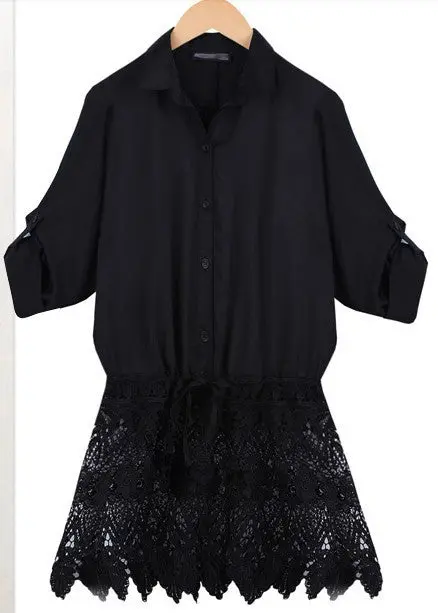 Black White Lace Patchwork Shirt Women Batwing Lace Crochet Blusa Feminina Xxl Plus Size Blouses Shirts 1