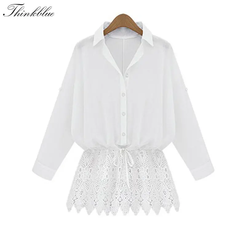 Black White Lace Patchwork Shirt Women Batwing Lace Crochet Blusa Feminina Xxl Plus Size Blouses Shirts 3