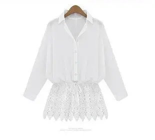Black White Lace Patchwork Shirt Women Batwing Lace Crochet Blusa Feminina Xxl Plus Size Blouses Shirts 5