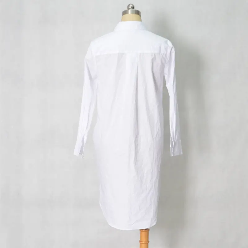 Black White Long Shirt Dress For Women Front Knot Sexy Dress Long Sleeve Turn Down Collar Dress Robe 6