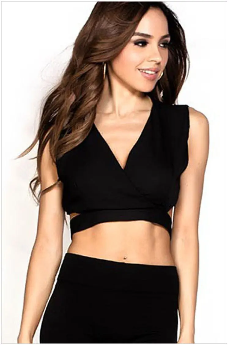 Black White Orange Deep V-Neck Sexy Crop Tops Bandage Tank Top Hollow Out Blouse Short Tops 1
