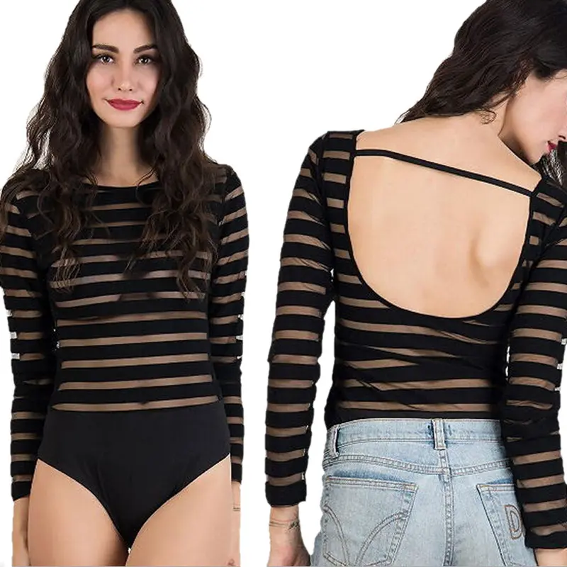 Black/White Sexy Backless Long Sleeve Swimsuit Beachwear Swimwear Catsuit Jumpsuit Women Feida 1