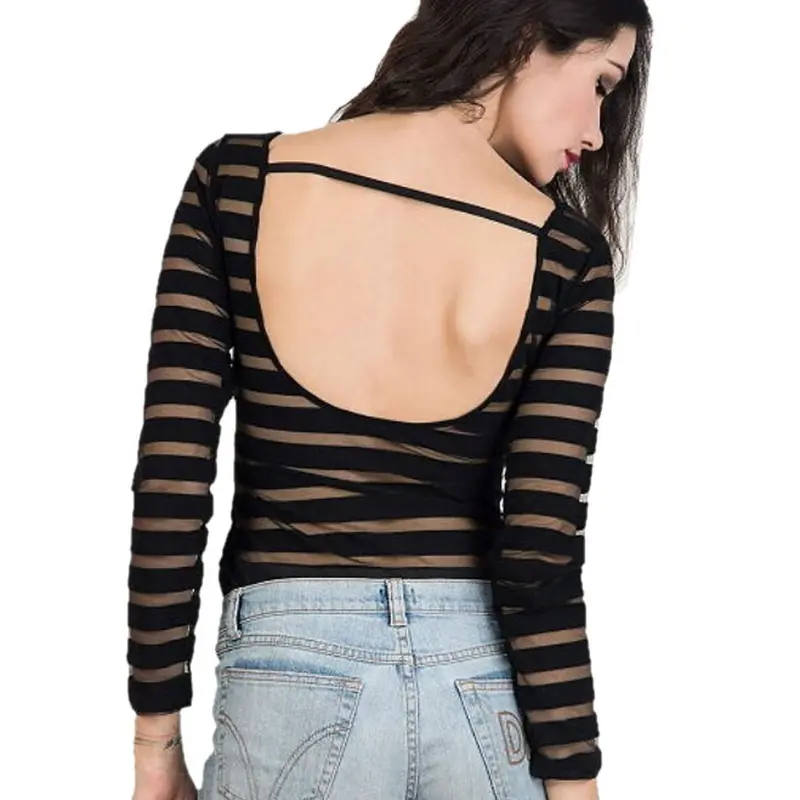 Black/White Sexy Backless Long Sleeve Swimsuit Beachwear Swimwear Catsuit Jumpsuit Women Feida 4
