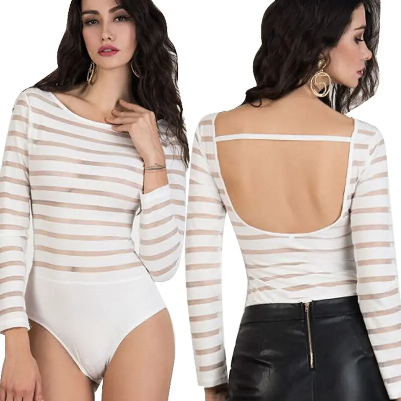 Black/White Sexy Backless Long Sleeve Swimsuit Beachwear Swimwear Catsuit Jumpsuit Women Feida 5