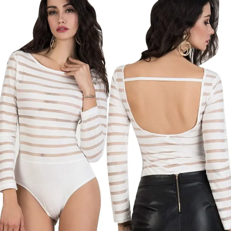 Black/White Sexy Backless Long Sleeve Swimsuit Beachwear Swimwear Catsuit Jumpsuit Women Feida 6