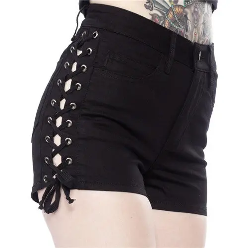 Black White Side Lace Up Shorts Women High Waist Denim Shorts Hip Lift Bandage Short Jeans Woman Sexy Shorts Skinny 1