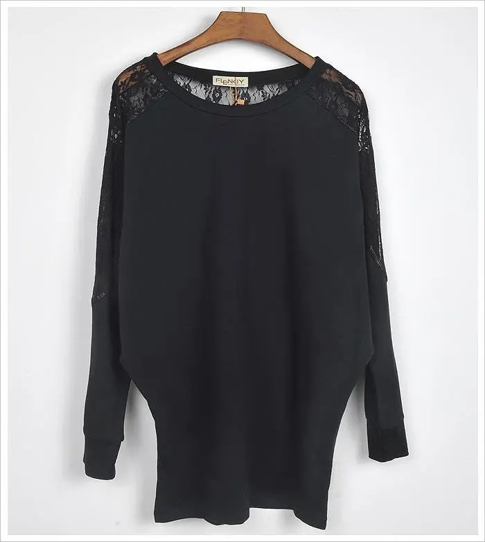 Black White Women Loose Batwing Long Sleeve Lace Shirt Blouse Casual Slim Tops Blouse Xxl Plus Size 8