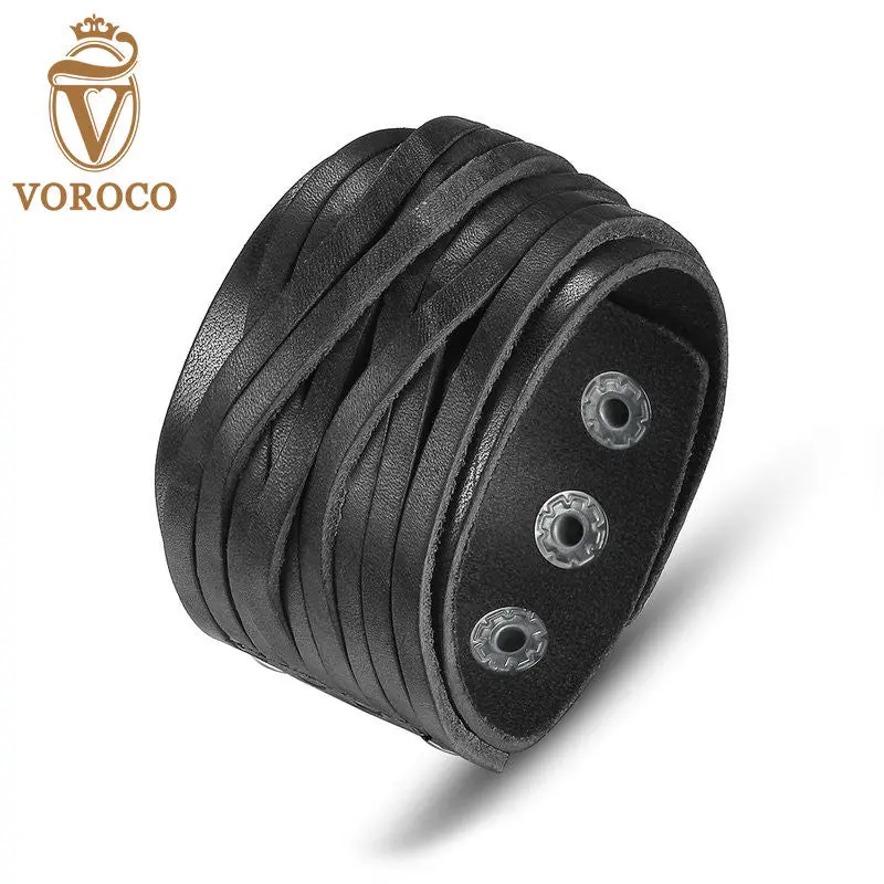 Black Wide Adjustable Leather Bracelet With Alloy Buckle Clasp Fashion Unisex Bracelets 0337-2 1