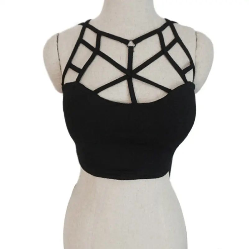 Blackwhite Cool Harajuku Style Cross Cut Out Bralet Spandex Bustier Bra Crop Toptank Vest 1