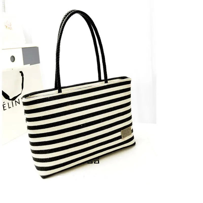 Blackwhite Women Bag Shoulder Bags Women Messenger Stripe Canvas Zipper Vintage All-Match Hbag 1