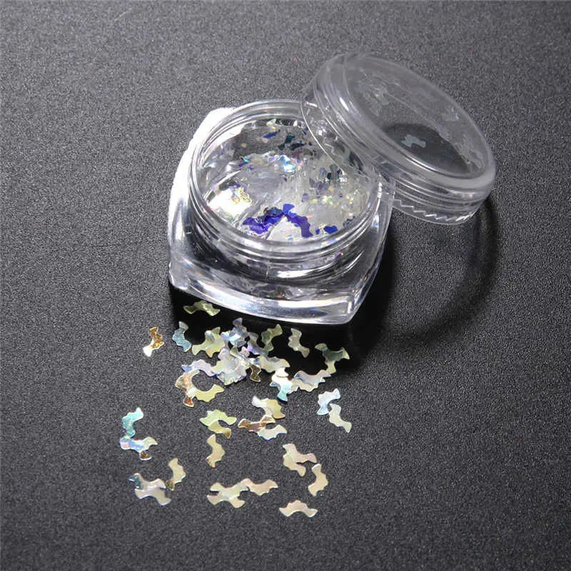 Bling Slice Nail Art Tips Glitter Sequin Sparkle Blue Laser Manicure Nail Art Decoration 2