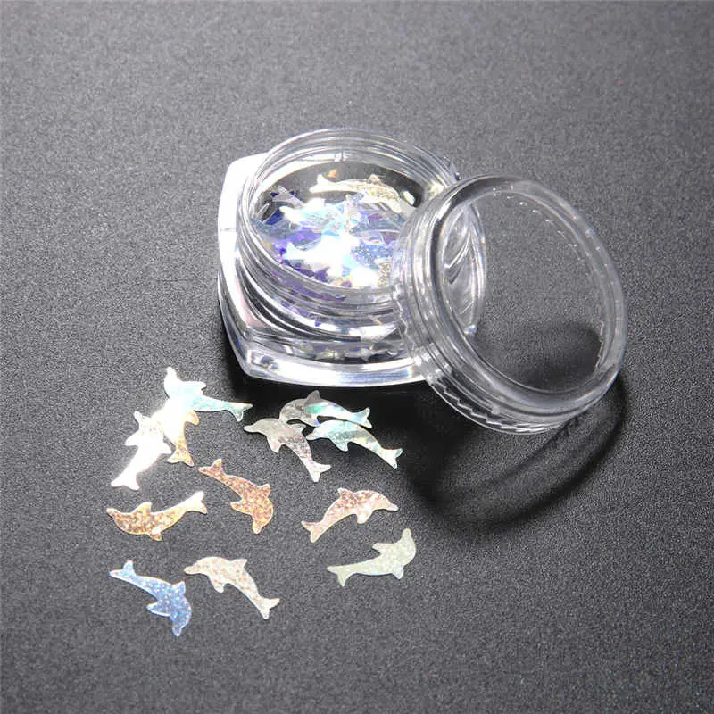 Bling Slice Nail Art Tips Glitter Sequin Sparkle Blue Laser Manicure Nail Art Decoration 3