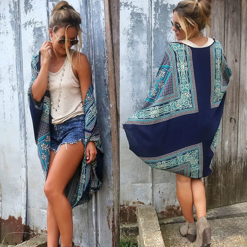 Blouse Shirt Sexy Girls Blouse Casual Women Tops Boho Print Beach Cover Up Blusas 1