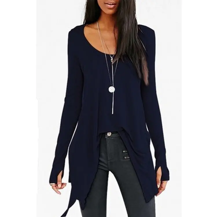 Blouse Women Irregular Length Shirt Casual Long Sleeve O Neck Blusas Femininas Women Clothing M0105 1