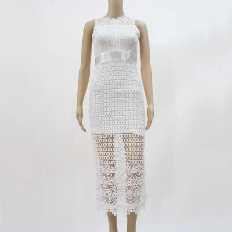 Blue Black White Lace Dress Hollow Out Sexy Bodycon Dress Slim Long Dress Elegant Sleeveless Off Shoulder Party Dresses 7