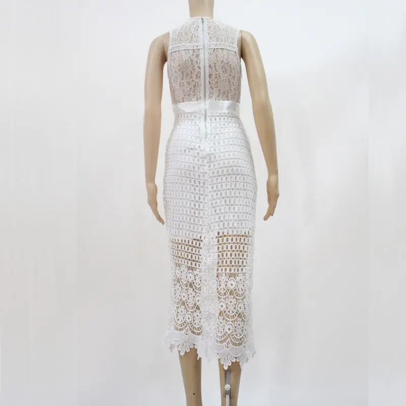 Blue Black White Lace Dress Hollow Out Sexy Bodycon Dress Slim Long Dress Elegant Sleeveless Off Shoulder Party Dresses 8