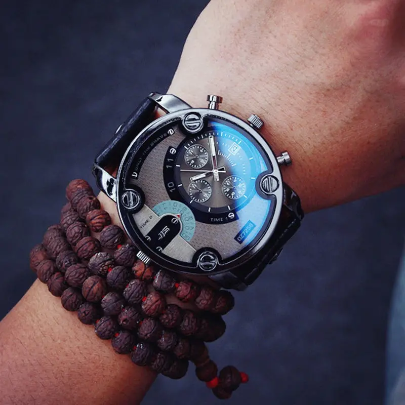 Blue Glass Big Dial Black Leather Quartz Men Watches &Casual Watch Sports Out Door Military Wristwatch Relojio 1